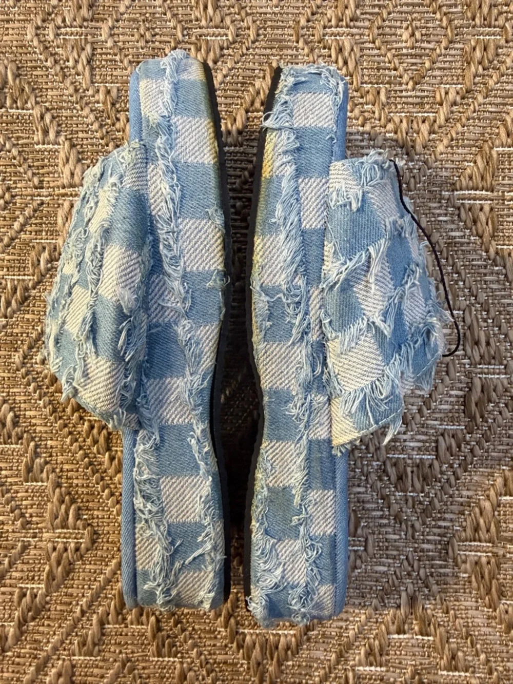 Checked Denim Platform Slide Mules - Blue Size 6 - Picture 6 of 7